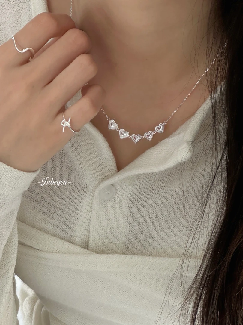 坠链均925银 连串爱心项链 银色 大版41+5cm 6809