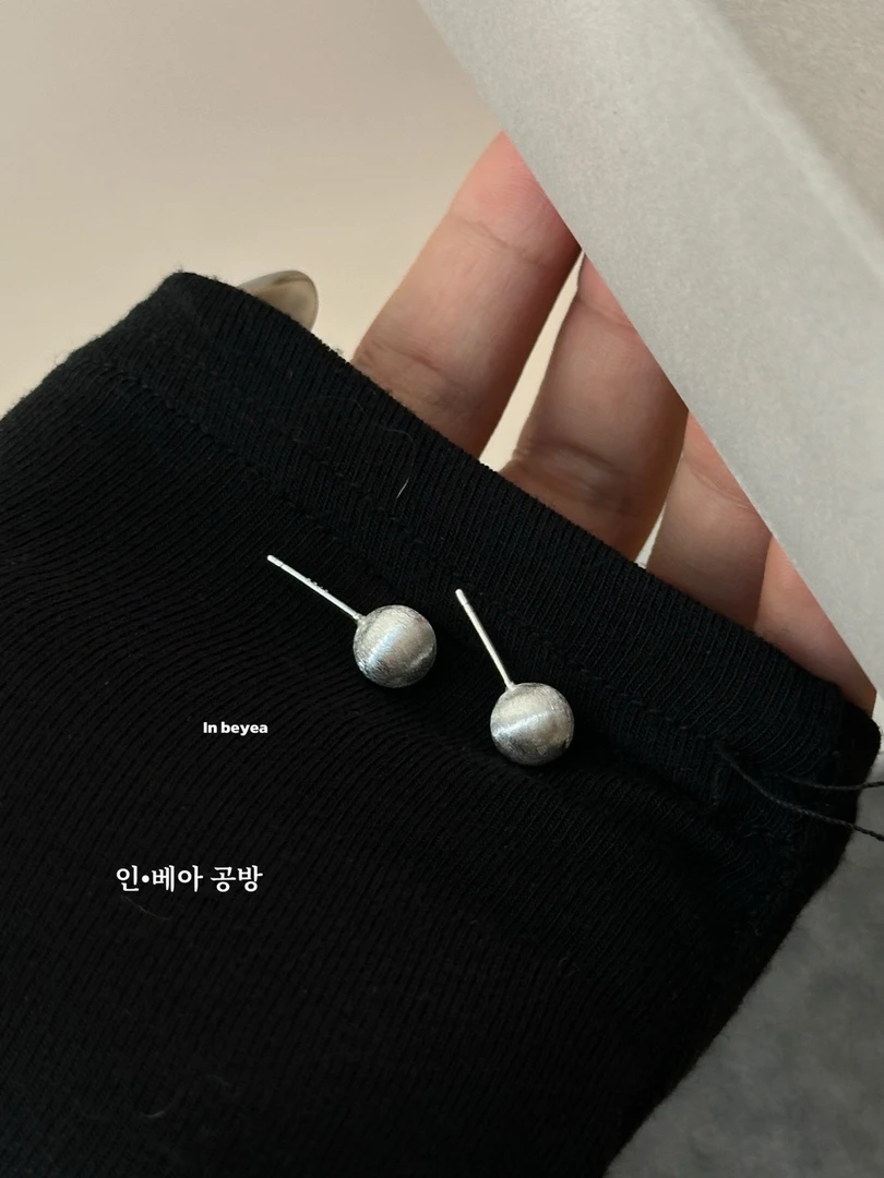 925银耳饰 拉丝光球耳钉 通体银8mm 9780