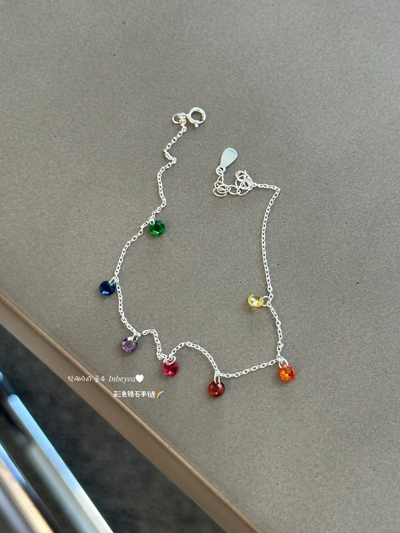 坠链均925银合成锆石 彩色手链15+4cm 5262手工简约甜美百搭