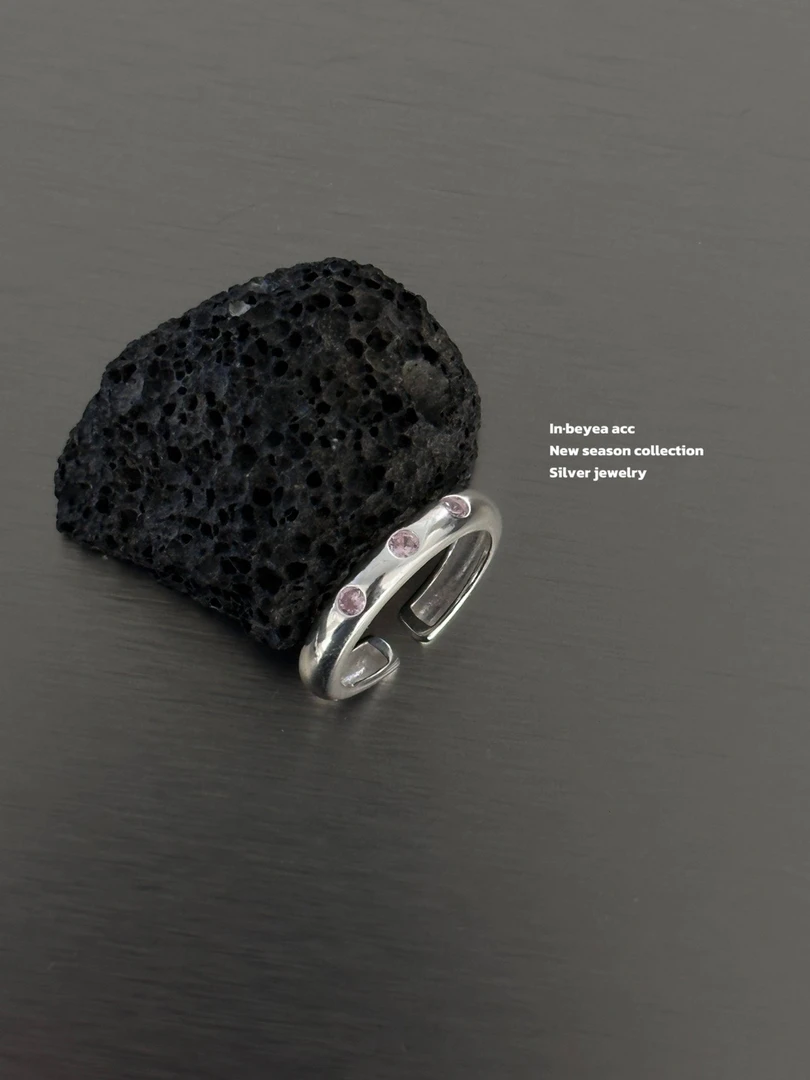 925银合成锆石戒指 粉色圆戒指 25839