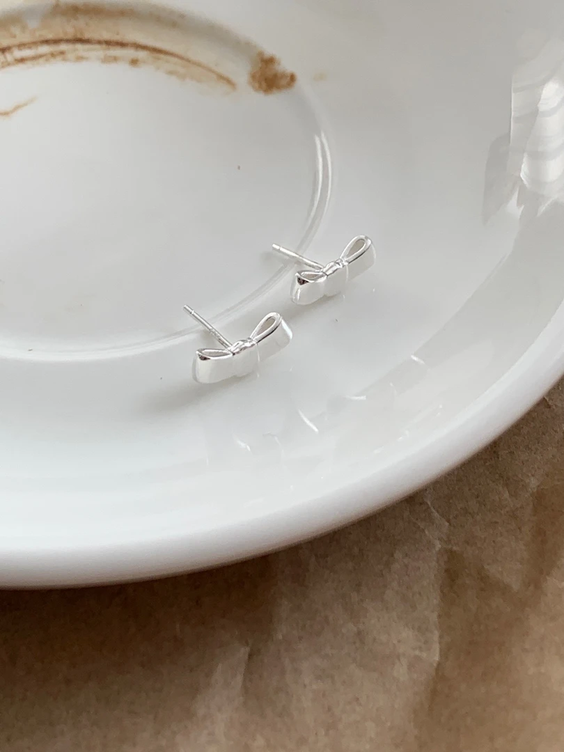 925银耳饰 蝴蝶结耳钉 通体银 22422