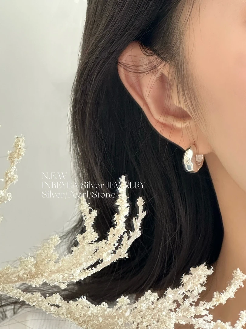 925银耳饰 切面素圈耳扣 通体银9mm 19547