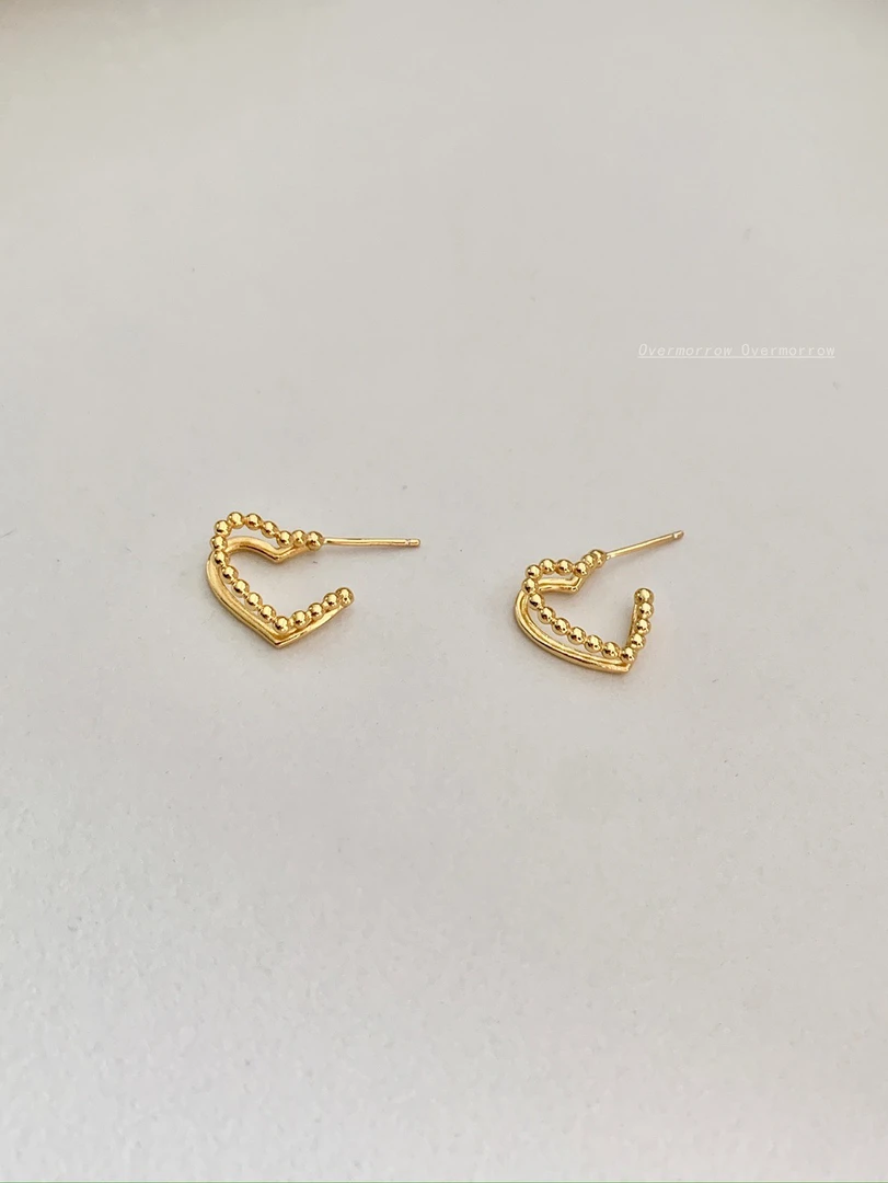 925银耳饰 双层爱心耳圈 通体银 金色 20308