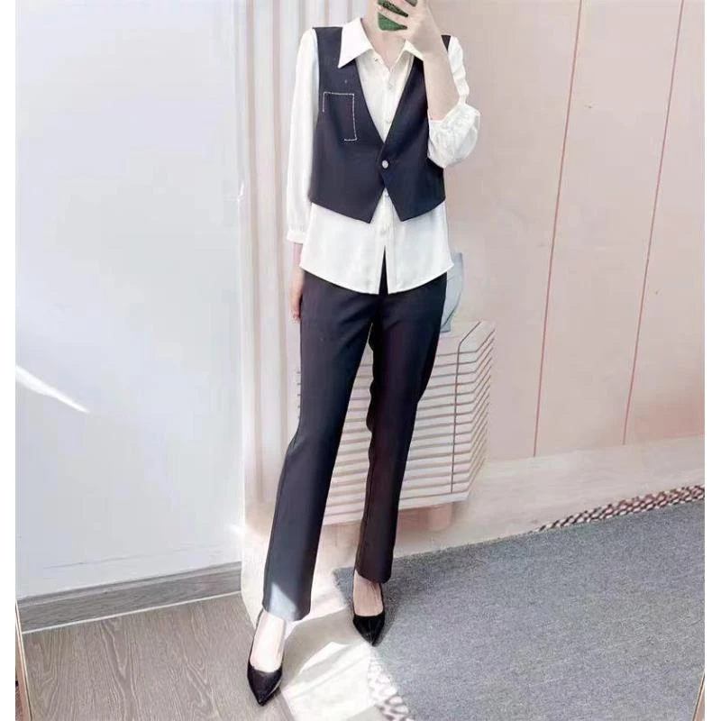 T661【断码清仓】春秋时尚潮流假两件衬衫直筒裤两件套套裤DM8