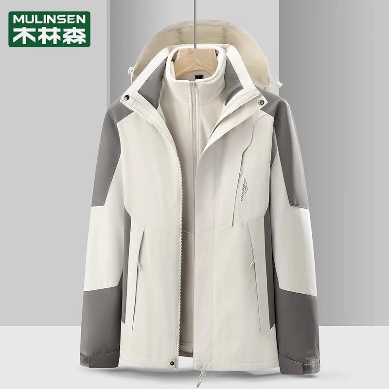木林森三合一冲锋衣外套男女可拆卸冬季潮牌防风防水户外西藏登山