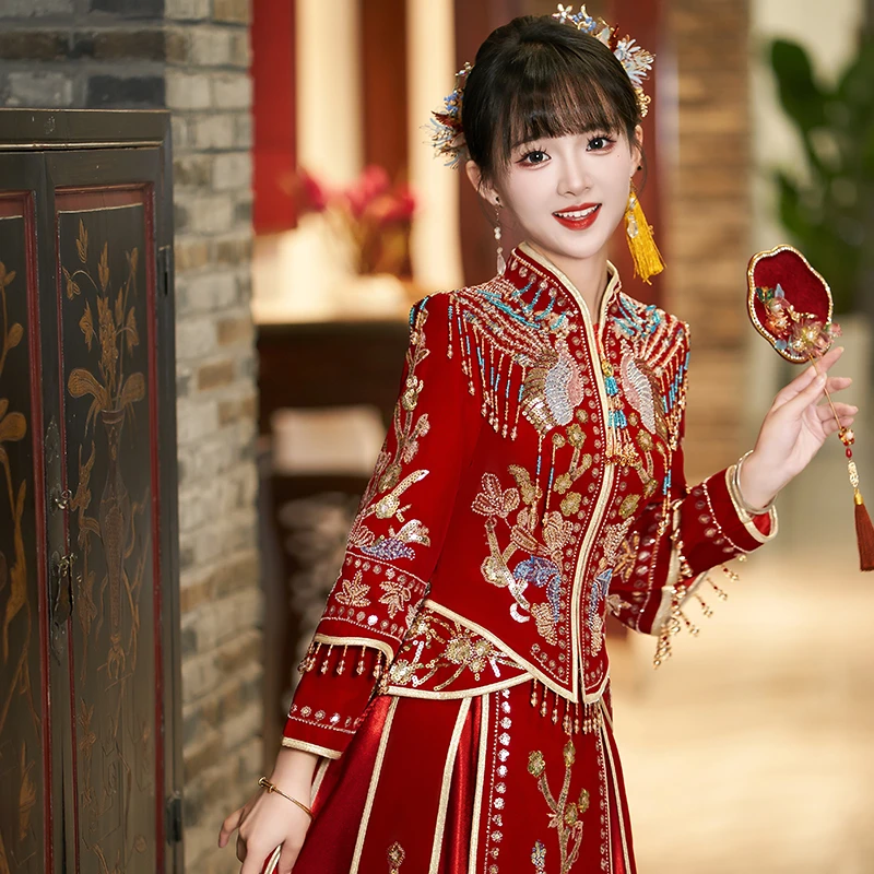 重工秀禾服大码结婚女中式奢华服龙凤褂服装婚宴复古敬酒新娘服女