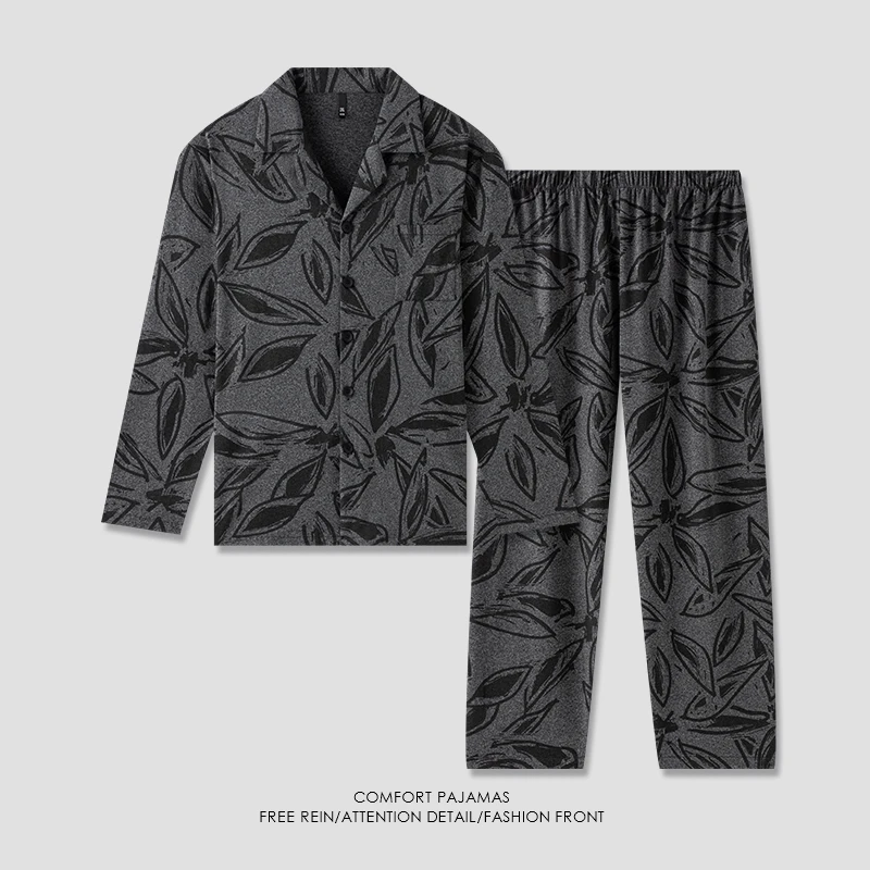 【好福份】春秋季棉男士爽肤棉睡衣长袖薄款宽松-24275枫叶