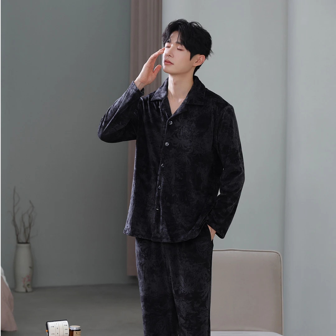 【好福份】秋冬季中厚款男士海岛绒睡衣保暖家居服-国风泼墨24332