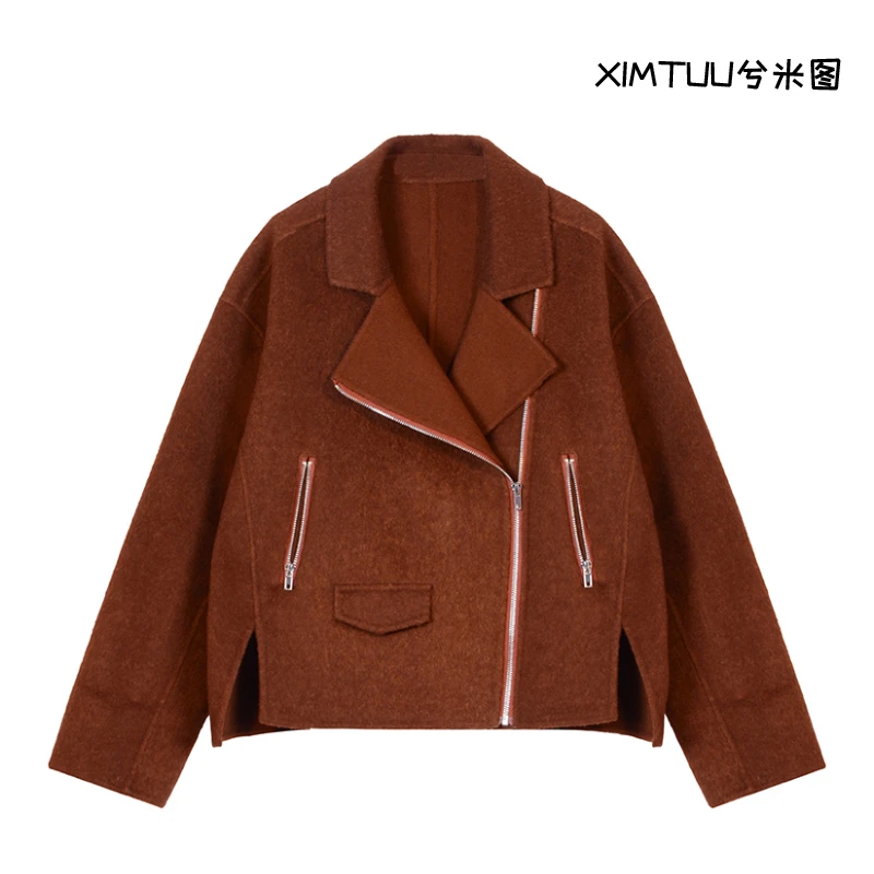 XIMTUU冬季新款毛呢外套加厚拉链简约百搭D2411441