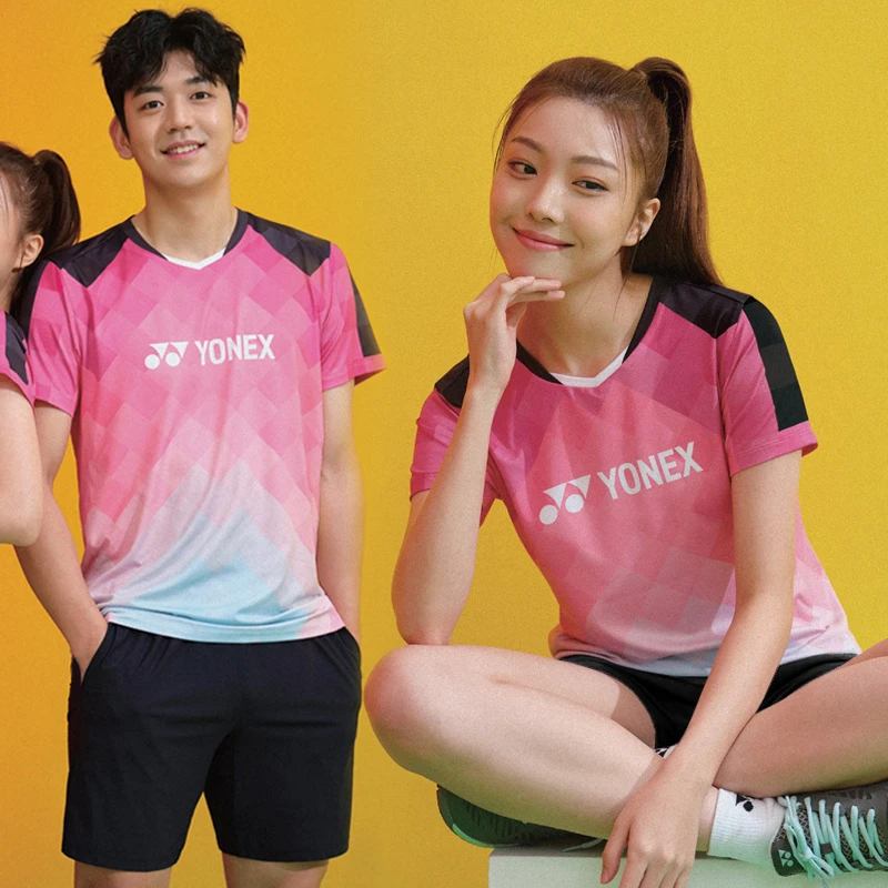 新款时尚羽毛球服套装男女运动短袖速干衣宽松透气