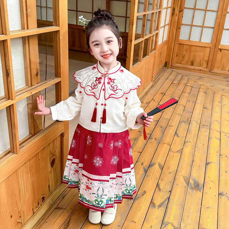 女童马面裙汉服洋气2024新款古风古装中国风学校演出服宝宝表演服