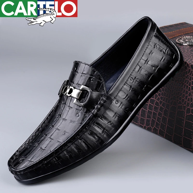 CARTELO/卡帝乐鳄鱼男鞋男士皮鞋休闲软面时尚百搭真皮软底舒适