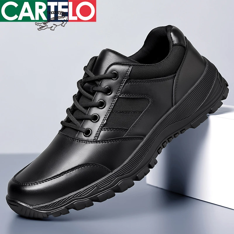 CARTELO/卡帝乐鳄鱼休闲皮鞋男士黑色软底低帮爸爸鞋耐磨秋季