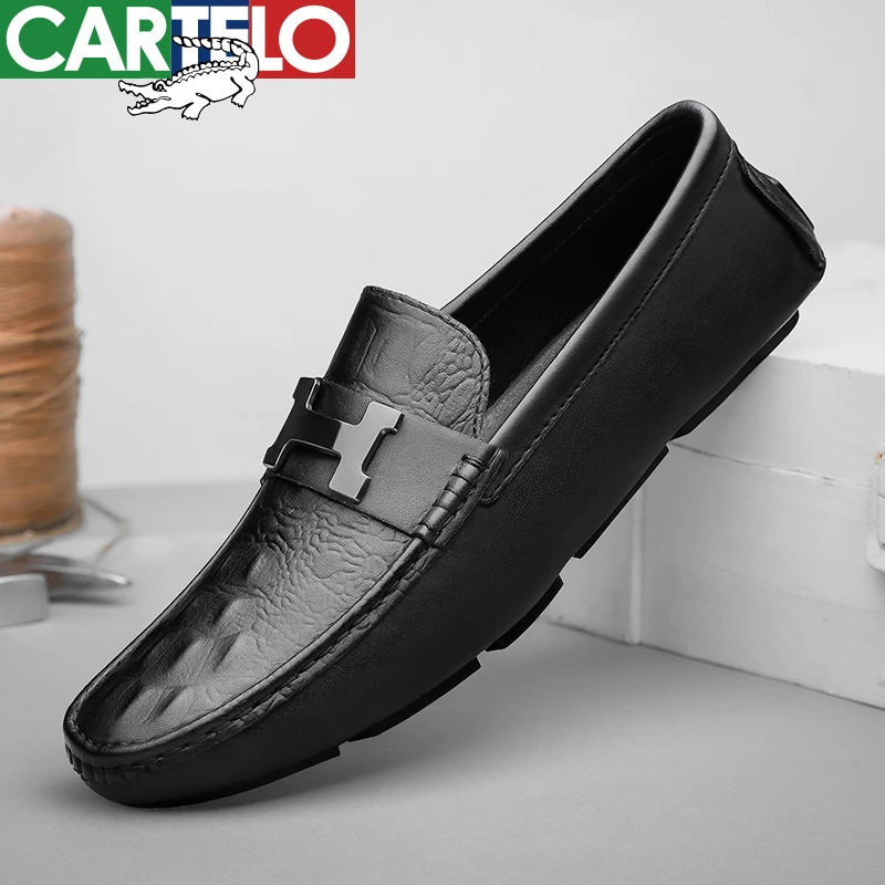 CARTELO/卡帝乐鳄鱼豆豆鞋四季乐福鞋一脚蹬软底软面透气舒适男鞋