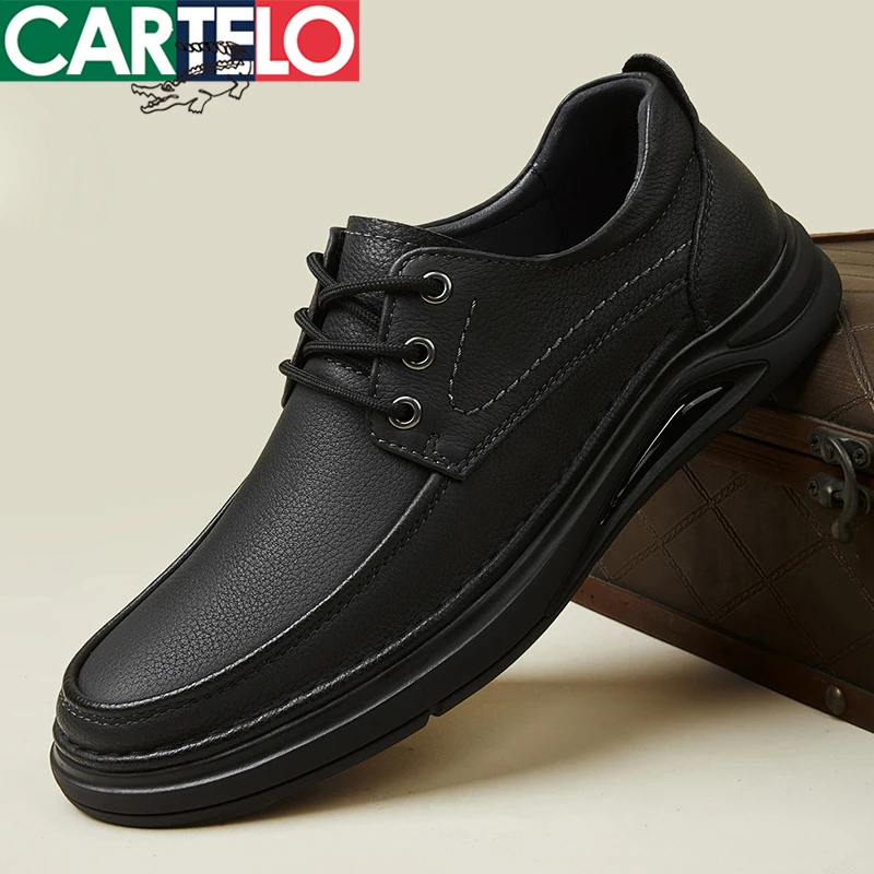 CARTELO/卡帝乐鳄鱼休闲皮鞋男士春秋百搭真皮软底防滑商务