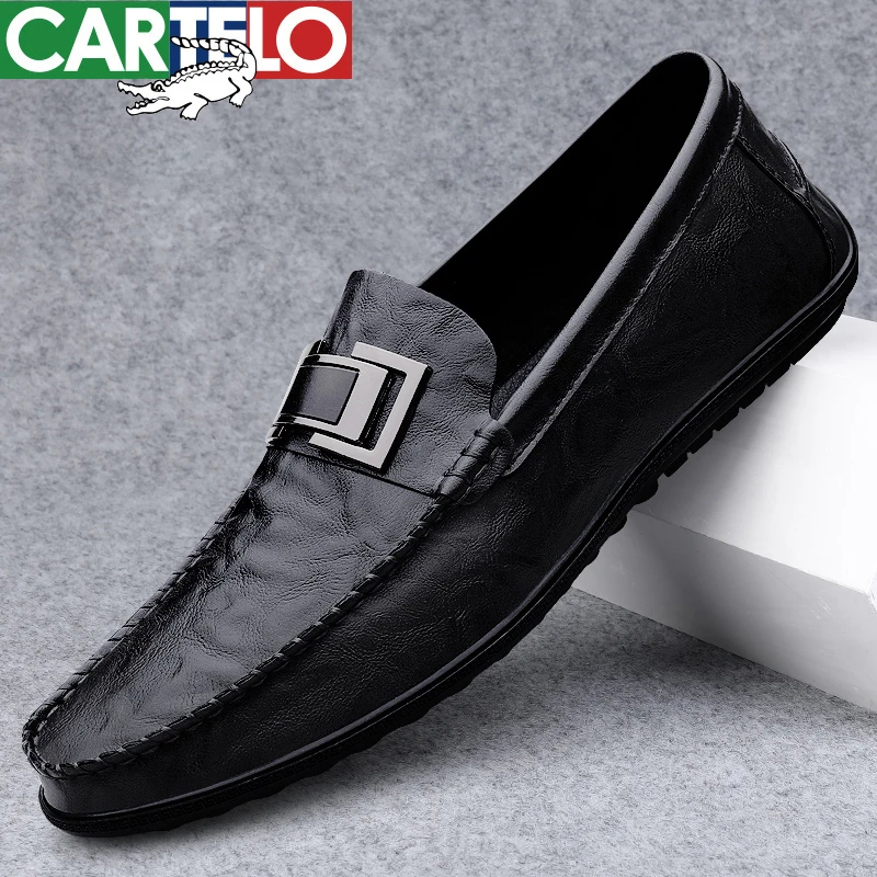 CARTELO/卡帝乐鳄鱼男鞋夏季男士休闲百搭时尚真皮软底潮流舒适