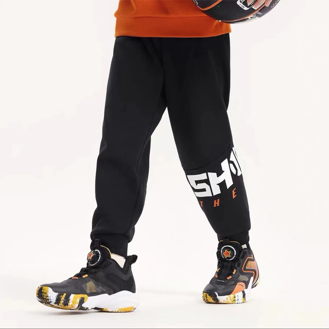 安踏儿童2023年冬款男大童篮球系列宽松加绒运动长裤352341741