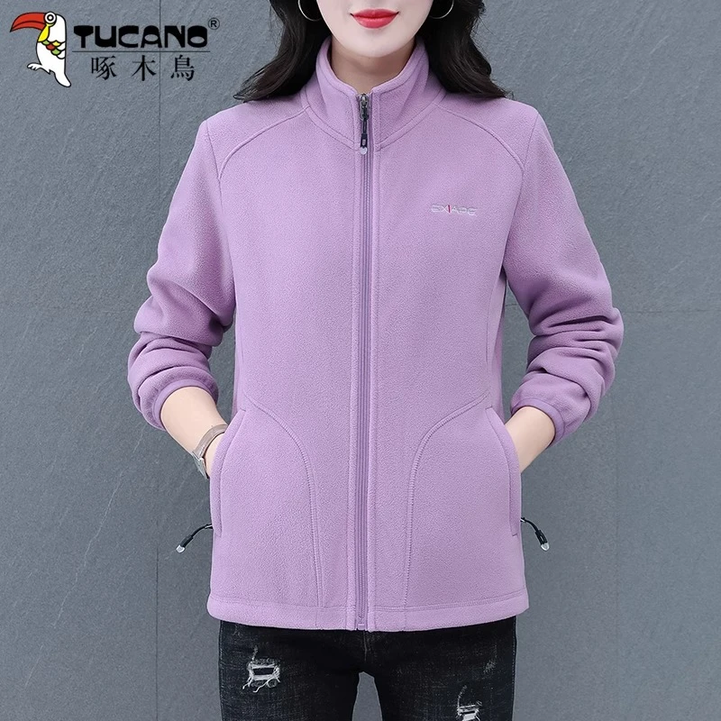 啄木鸟摇粒绒外套女秋冬2025新款中年妈妈女士宽松加厚保暖抓绒衣