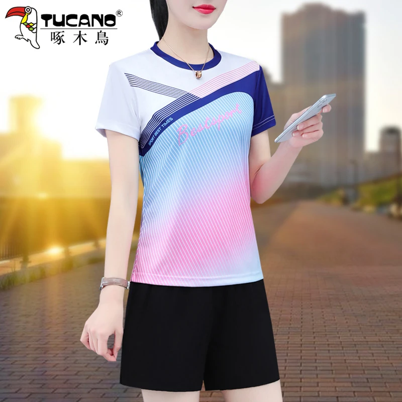 啄木鸟冰丝运动套装女夏季2025新款女士速干短裤休闲宽松两件套