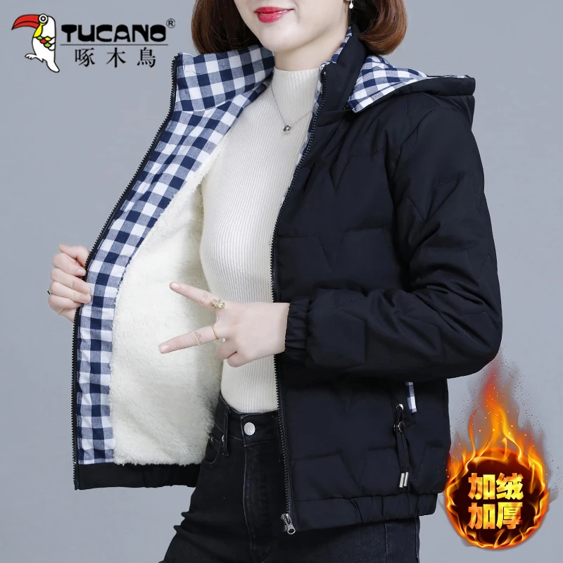 啄木鸟加绒棉衣外套女冬季2025新款中年妈妈洋气减龄棉服女式棉袄