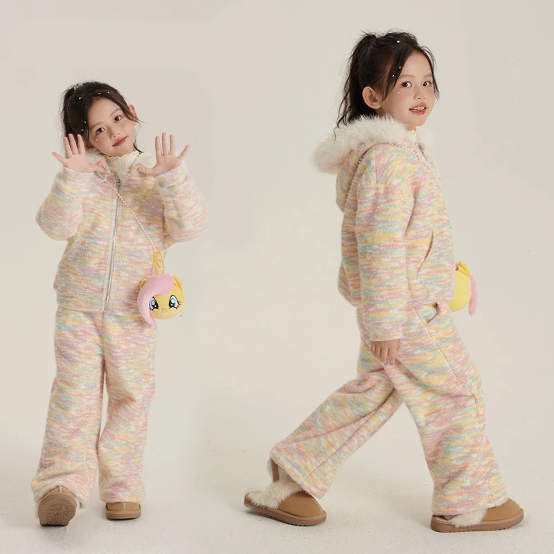 【大小卷】秋冬女童彩色加绒卫衣套装-26346
