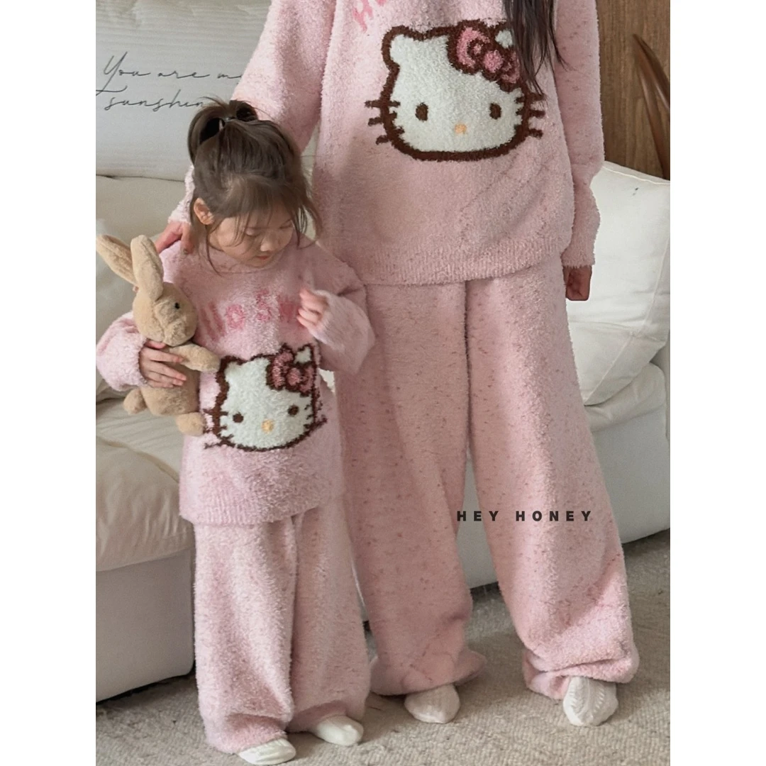 【大小卷】儿童冬季毛毛加厚亲子家居服套装(往大拍一码)-39559