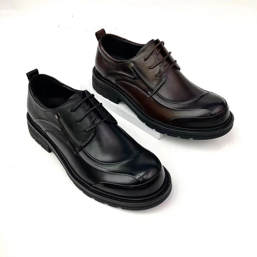 广州潮流时尚百搭头层牛皮商务正装男士英伦风圆头大头皮鞋