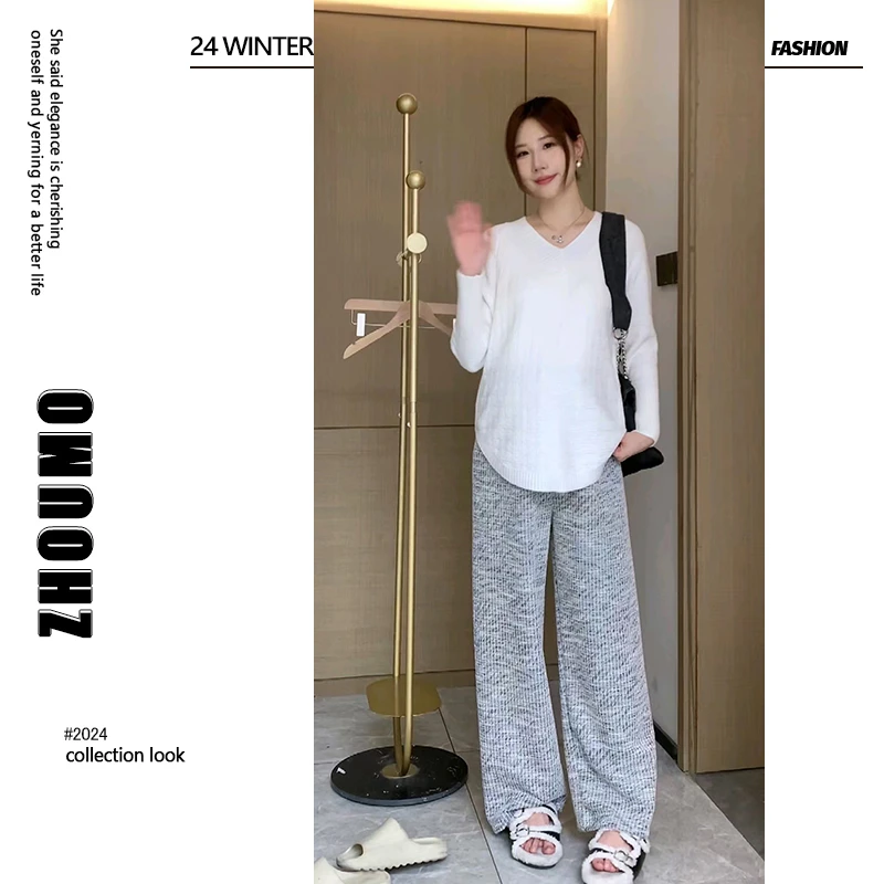 2024新款秋装孕妇装两件套春秋时尚休闲慵懒风上衣+小香裤套装