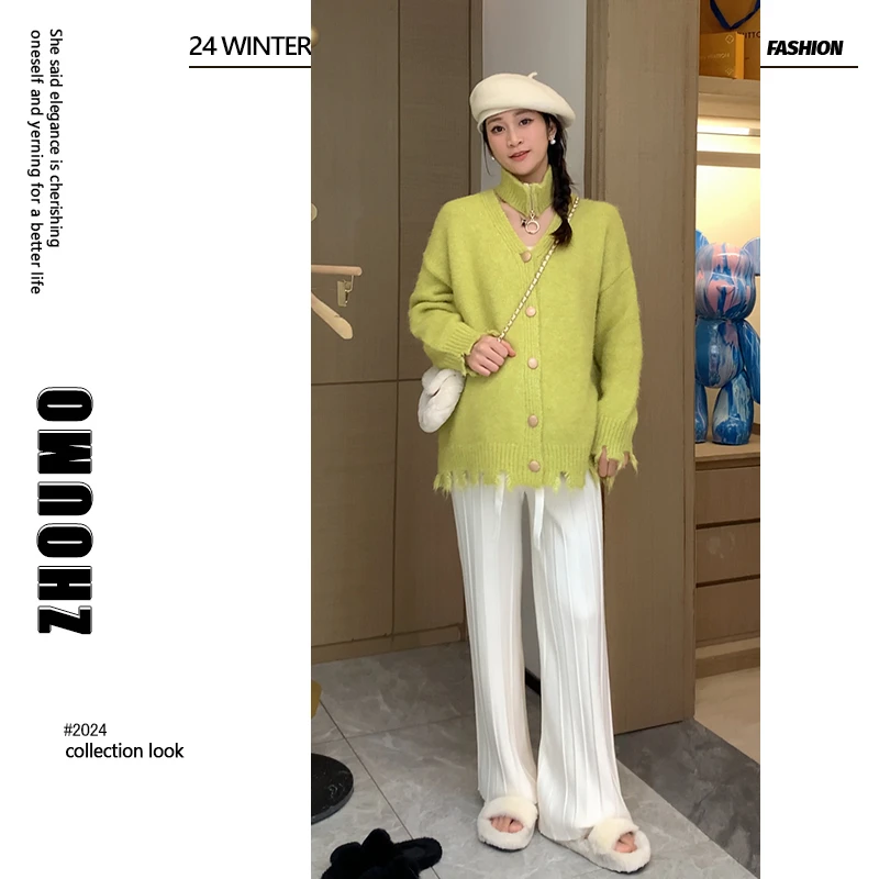 沫沫严选●2024年新款围脖V领针织毛衣上衣时尚休闲上衣