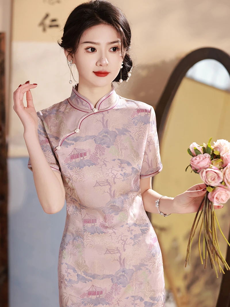 【美如玉】中国风旗袍时尚中式中长款网红夏季显瘦气质修身复古A7