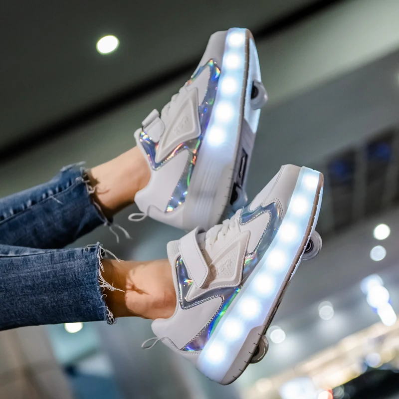 正品暴走鞋儿童爆走鞋女童闪灯双轮男童轮滑溜冰鞋成人四轮可拆卸