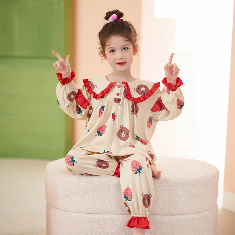 儿童睡衣女童春秋季纯棉小女孩长袖夏季公主甜美中大童家居服套装