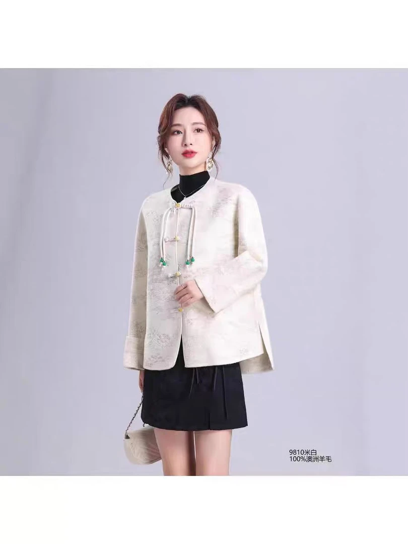 9810气质女士时尚新中式国风双面呢百搭秋冬羊毛毛呢大衣
