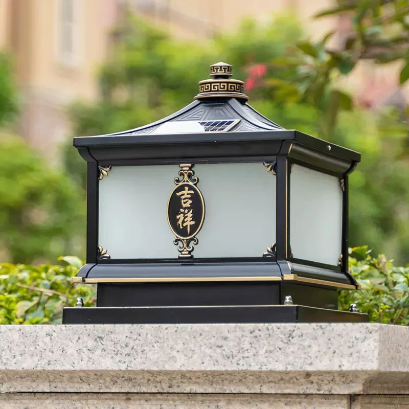 新中式吉祥如意柱头灯太阳能灯别墅围墙门柱灯照明户外庭院花园灯