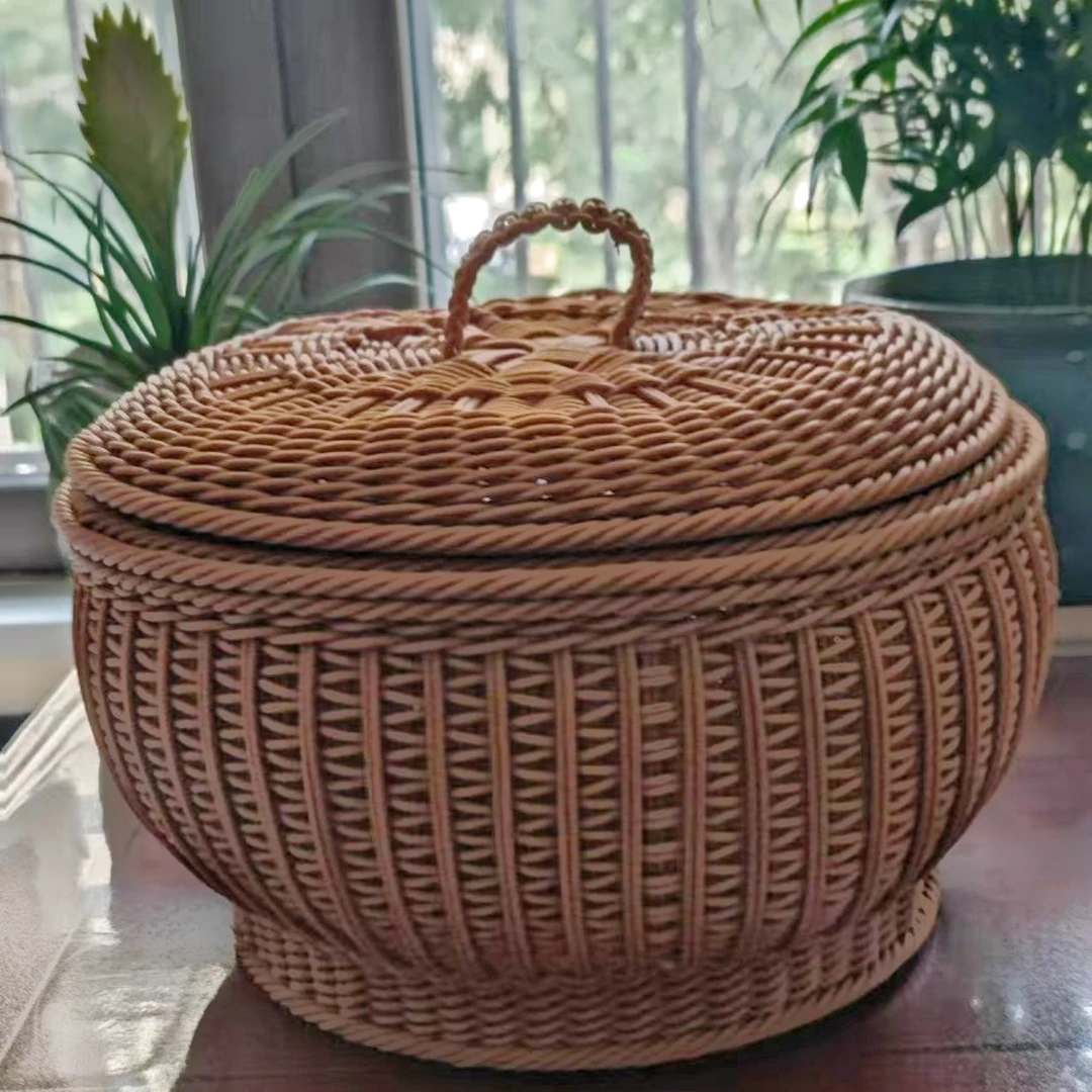 〔二月手工成品〕纯手工编织客厅收纳框全藤编织水果框