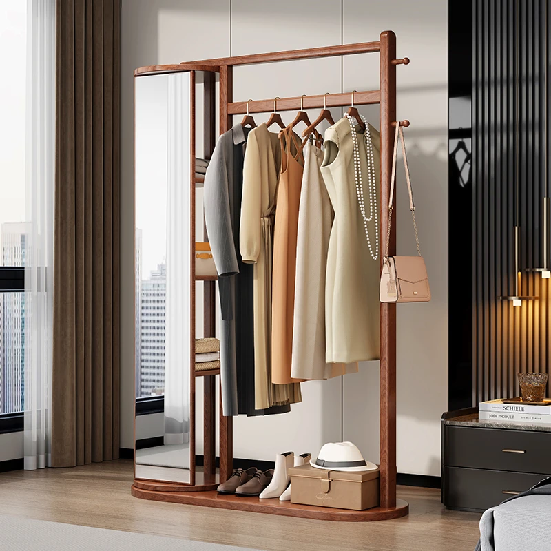 旋转穿衣镜挂衣架一体实木落地卧室多功能客厅大衣架全身镜衣帽架