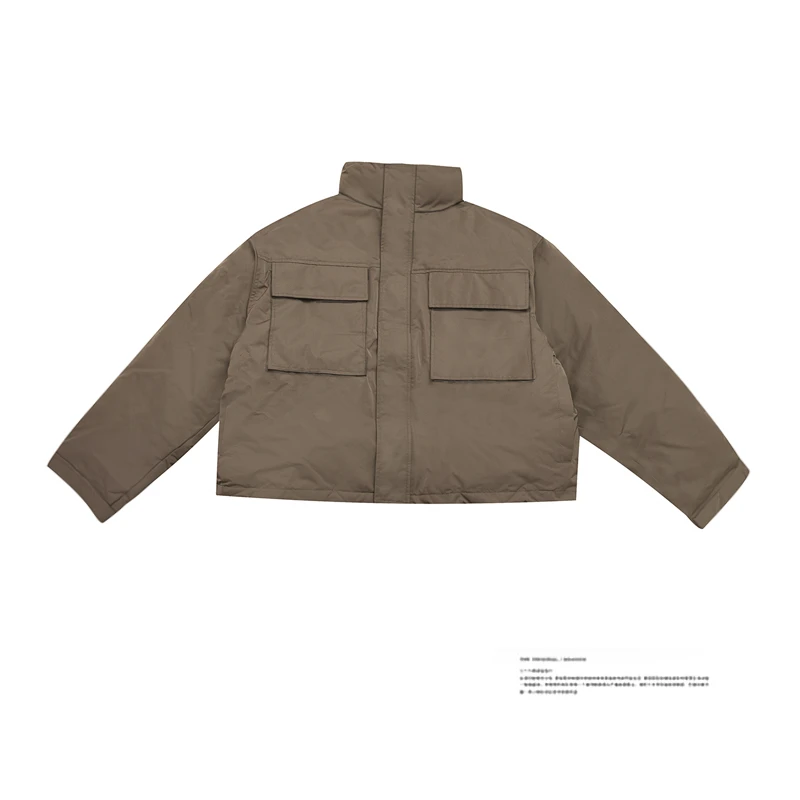 口袋棉服 秋冬日系简约纯色高领保暖百搭休闲外套