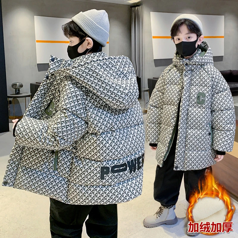 儿童男童冬装棉衣2023新款男孩痞帅棉服冬季洋气加厚外套潮中大童