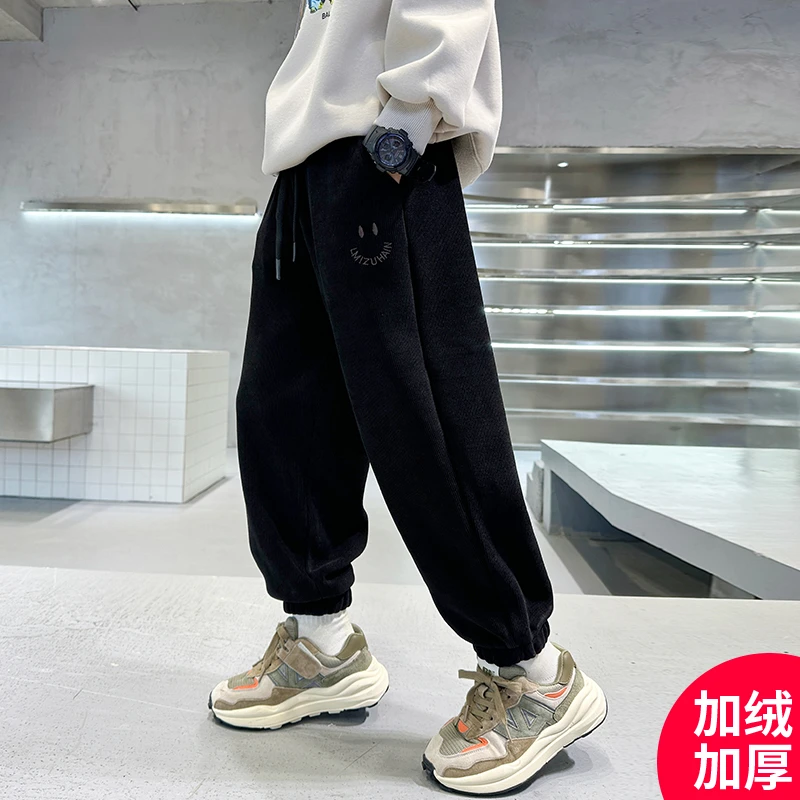 卫裤男童秋冬加厚裤子潮牌痞帅束脚运动裤休闲男孩宽松中大童加绒