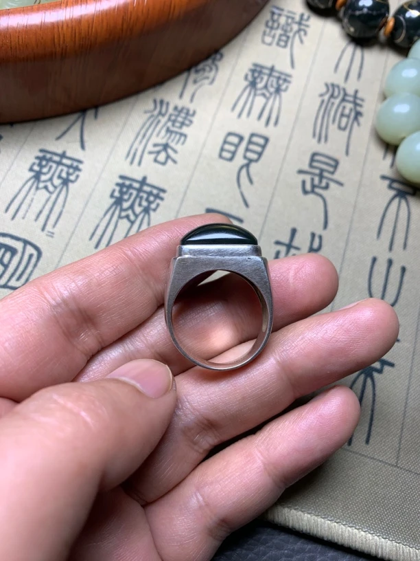 （赵师傅）和田玉塔青金镶玉戒指