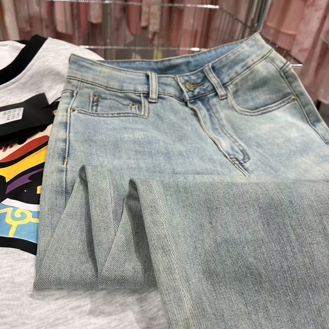 W00702宽松薄款2024年新款浅色老爹裤（扣眼已开裤脚挽起介意勿拍