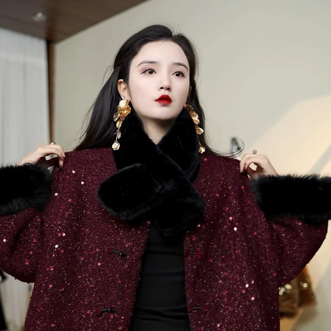 月畔湾冬季新中式保暖围巾高级感国风禅意百搭气质围脖女