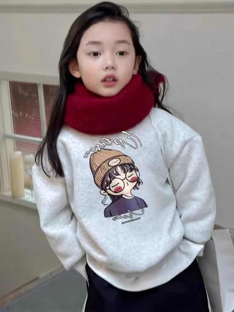 女童卫衣2024新款儿童洋气卡通小圆领女宝上衣潮流印花女孩