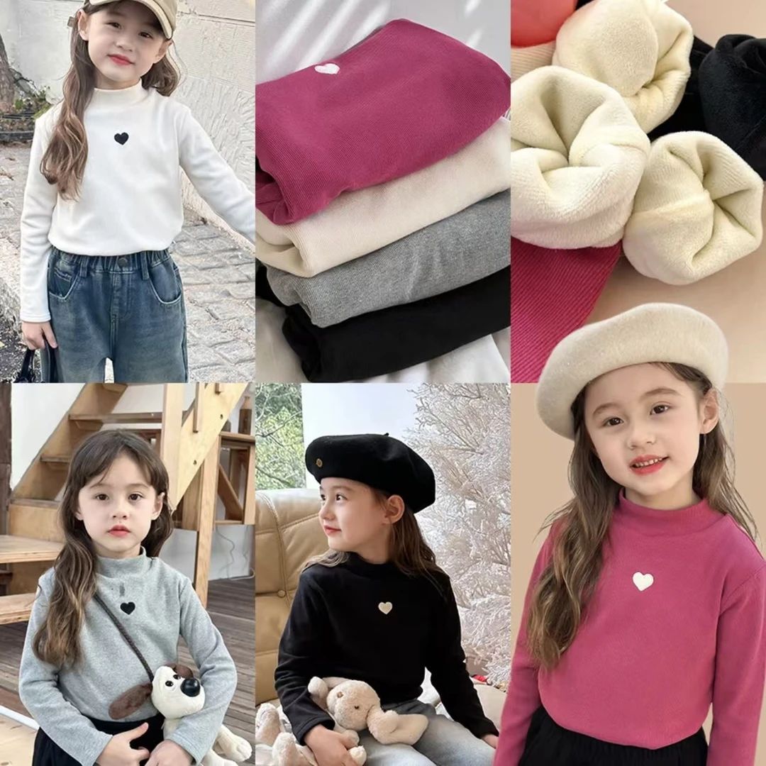 儿童秋冬季加绒打底衫超柔银狐绒洋气百搭女童加绒加厚保暖上衣