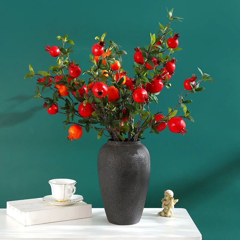 仿真花石榴枝发财果玄关客厅假花装饰摆设电视柜餐桌落地花艺摆件