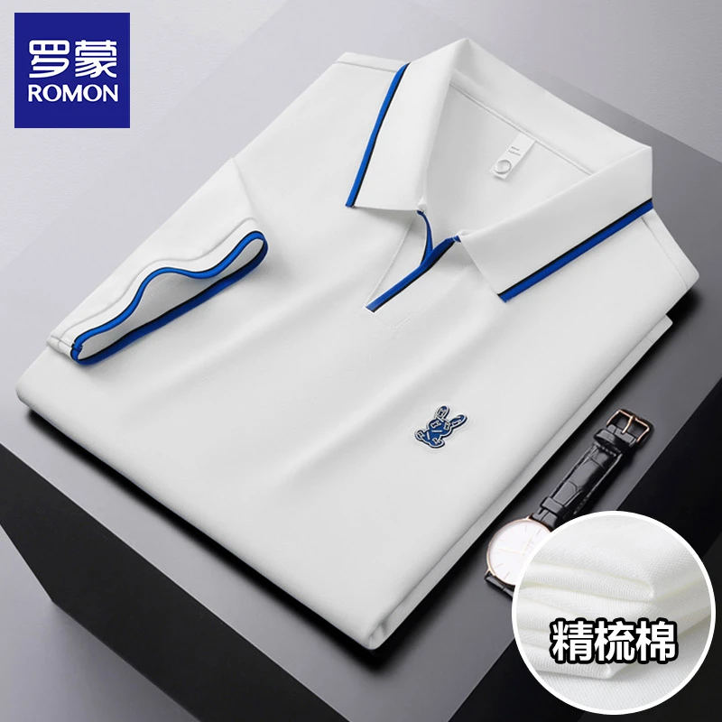 Romon/罗蒙polo衫男短袖夏季薄款翻领T恤休闲时尚男士上衣潮7831