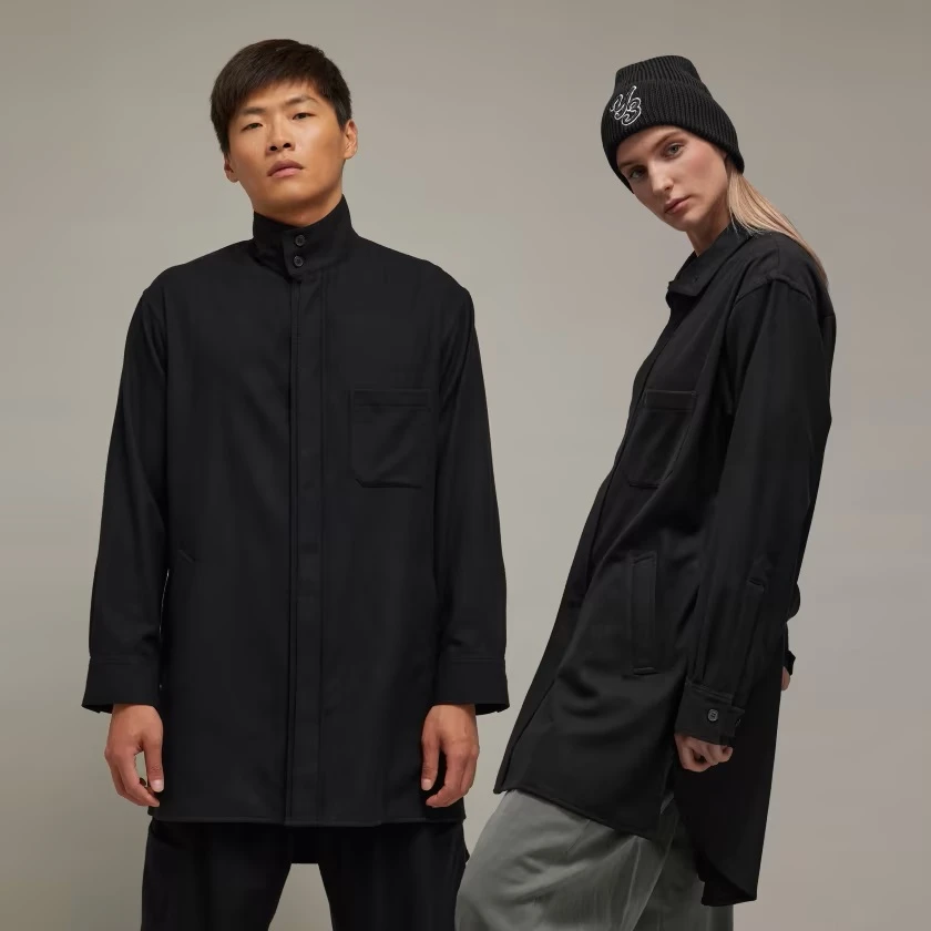 Y-3/Y-3（39-IL2156）黑色中长款不对称休闲衬衫外套