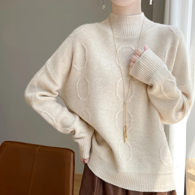 秋冬女款100%羊毛衫针织半高领百搭显瘦时尚宽松舒适纯色BT-6863