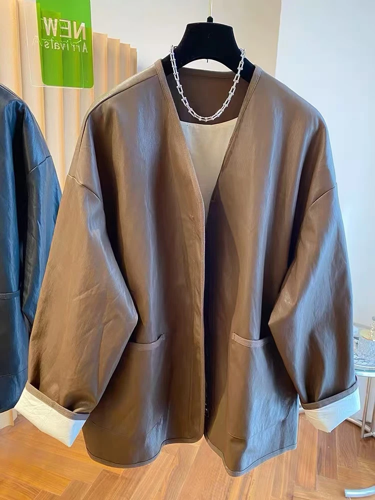今年流行高级感棕色皮衣外套女春秋2025新款宽松美拉德穿搭PU皮