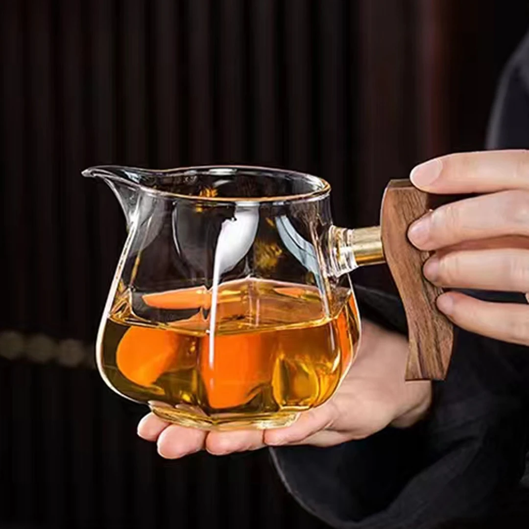 漫佳 六角木璃公道杯 高硼硅耐热玻璃 中式高档 鑫凤祥 ≈400ml